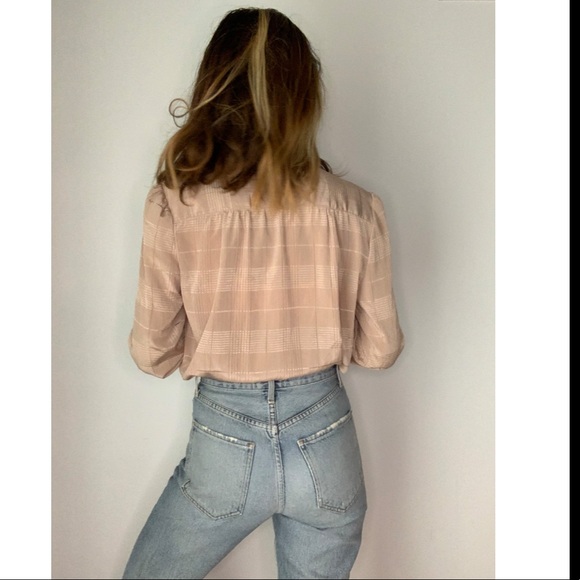 NWT Vintage Dead Stock Stripped Pussy Bow Beige Blouse - Picture 10 of 16